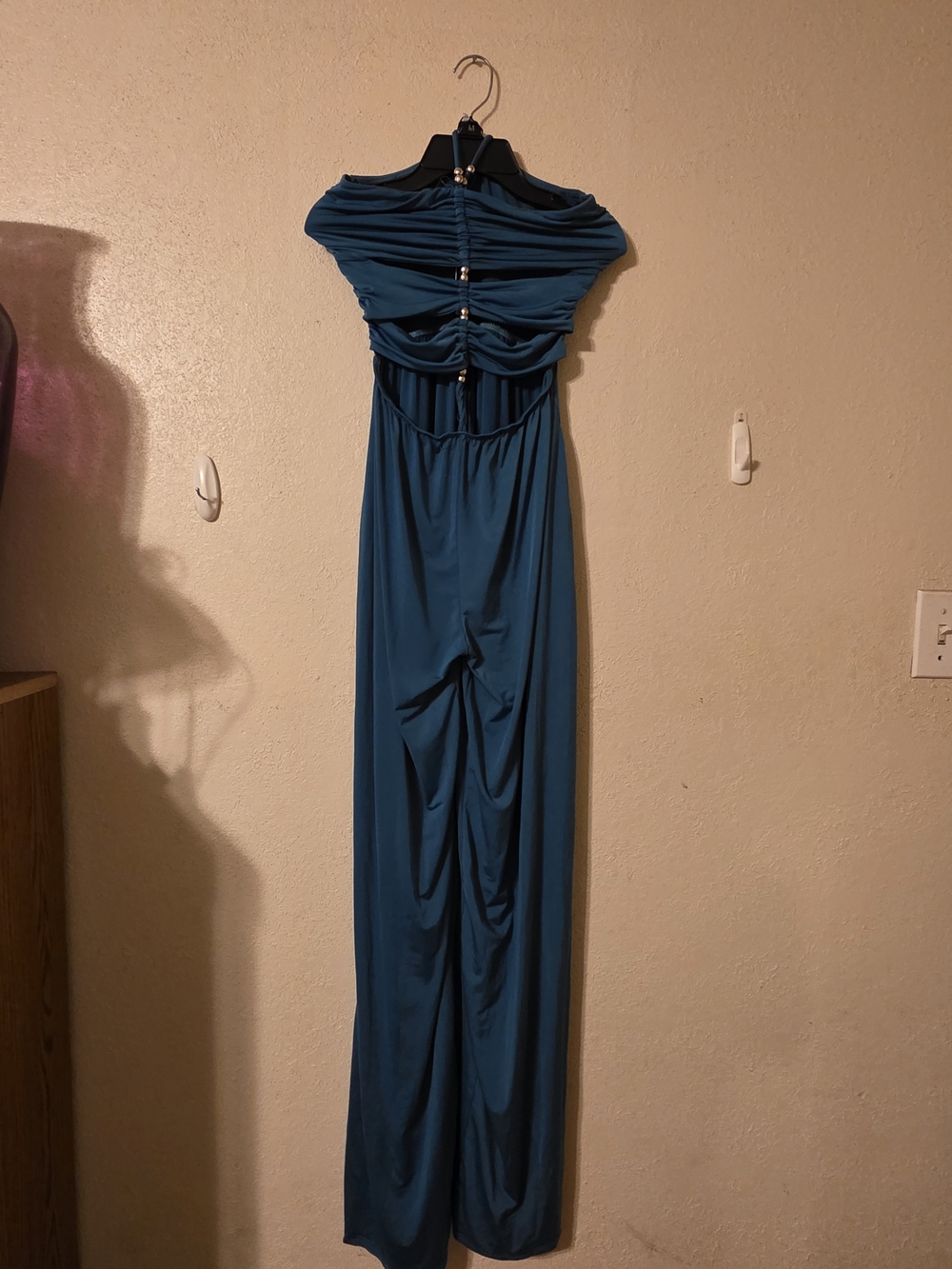 Fashion Nova Teal Ruched Back Jumpsuit
